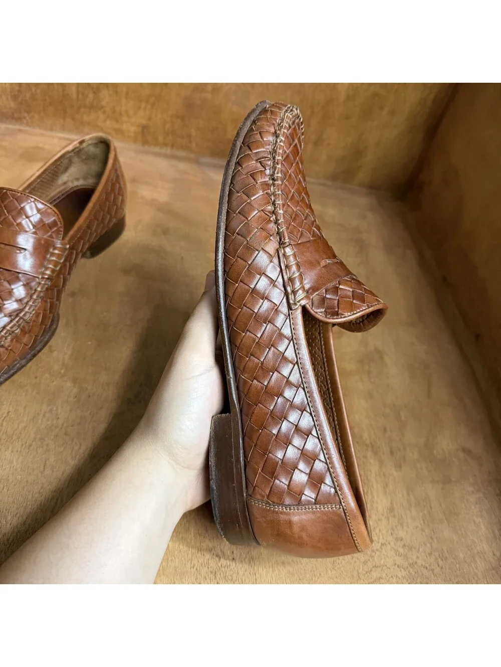Allen Edmonds Capri Brown Woven Leather Loafers Mens Sz 10 E Slip On Shoes Italy